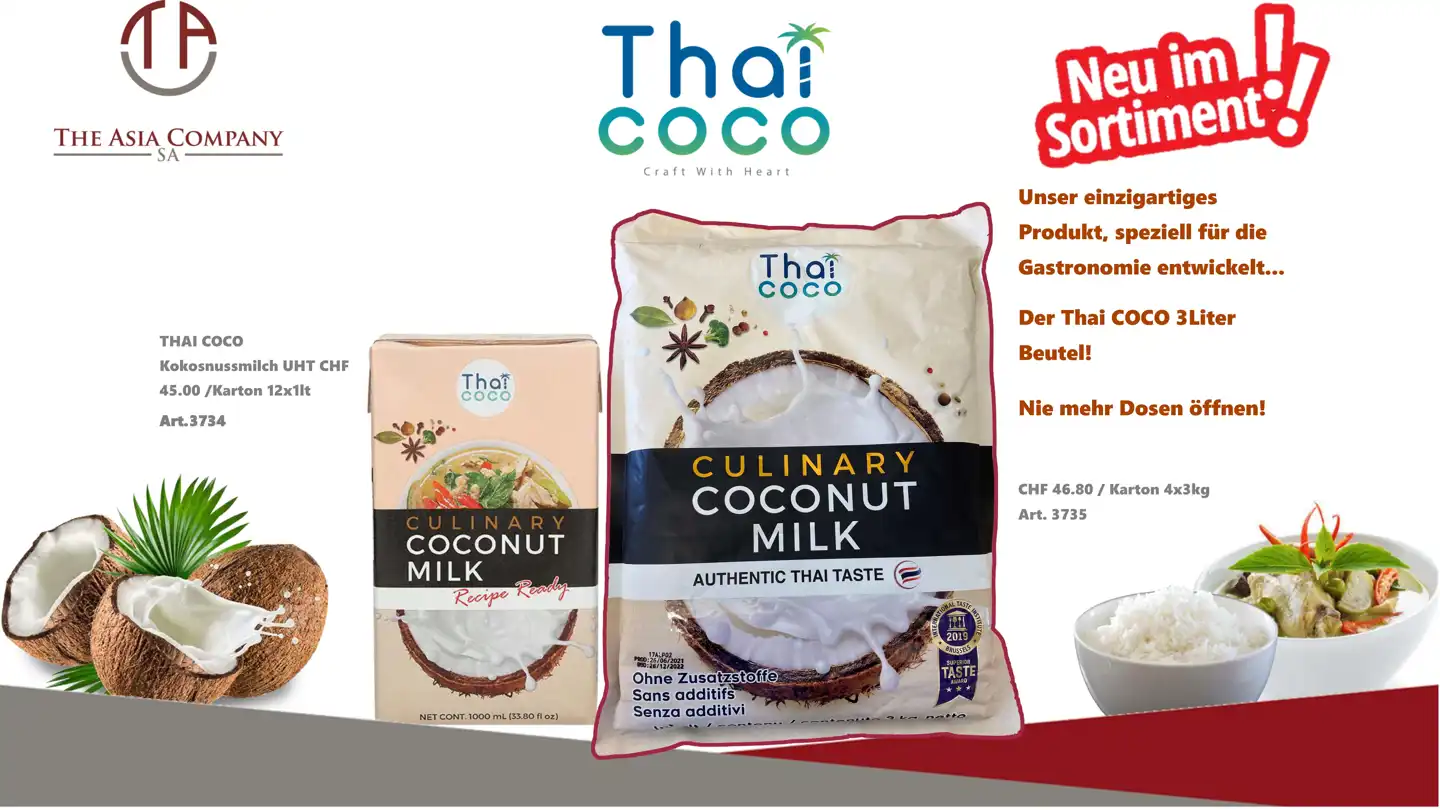 Flyer für Thaicoco Kokosnussmilch in Beuteln
